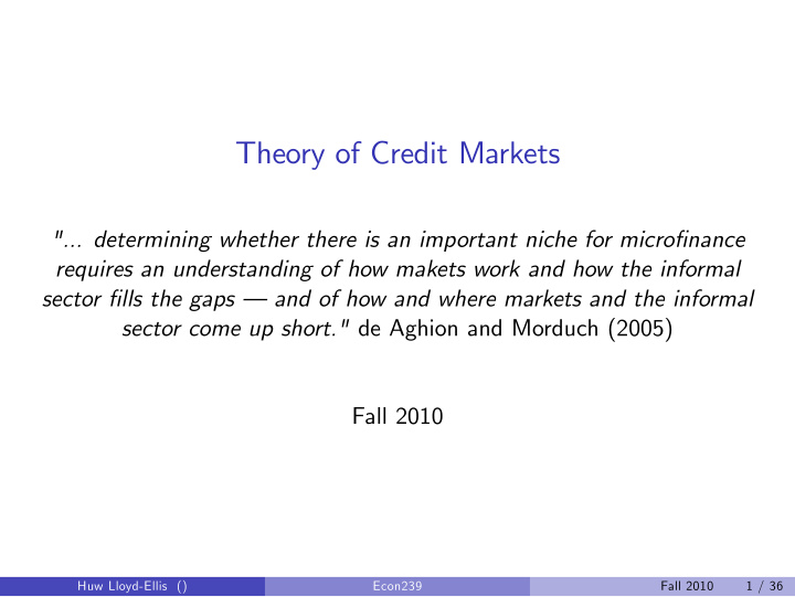 theory of credit markets