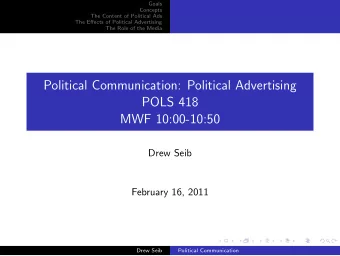 Political Communication: Political Advertising  POLS 418  MWF 10:00-10:50  Drew Seib  February 16,