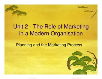Unit 2 - The Role of Marketing  U i 2  Th  R l  f M  k  i  in a Modern Organisation  in a Modern