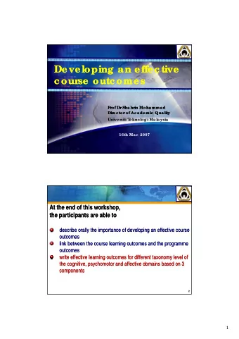 Developing an effec tive  Developing an effec tive  c our  c our  c our  c our  se outc omes  se