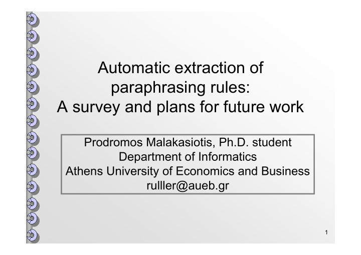 automatic extraction of paraphrasing rules a survey and
