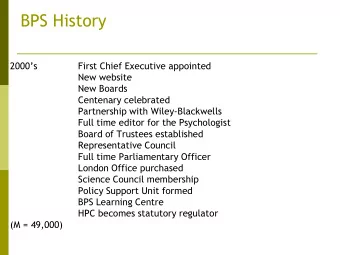 BPS History  2000s  First Chief Executive appointed  New website  New Boards  Centenary