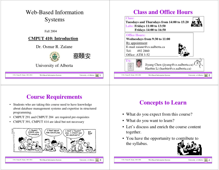 web based information class and office hours