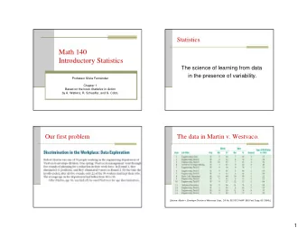 Math 140  Introductory Statistics  The science of learning from data  in the presence of