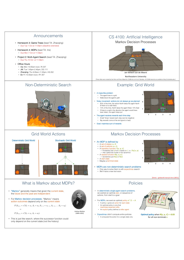 announcements cs 4100 artificial intelligence