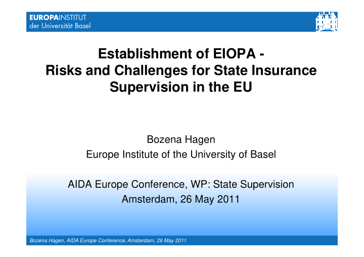establishment of eiopa risks and challenges for state