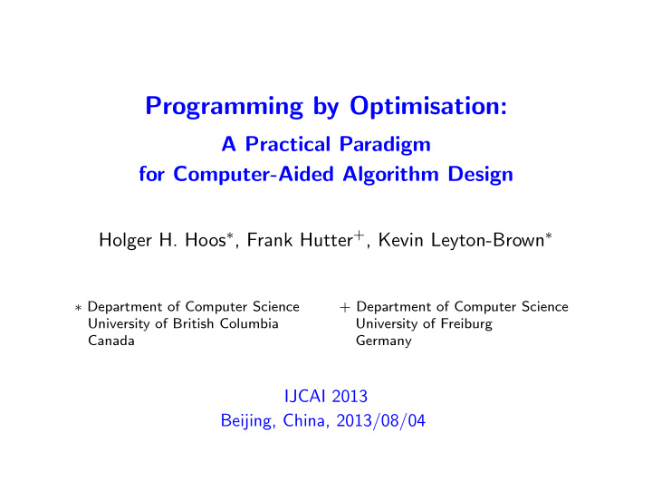 programming by optimisation