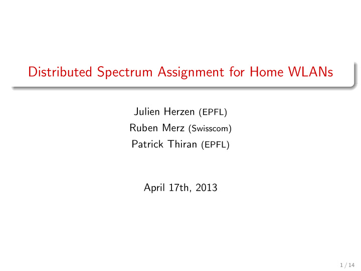 distributed spectrum assignment for home wlans