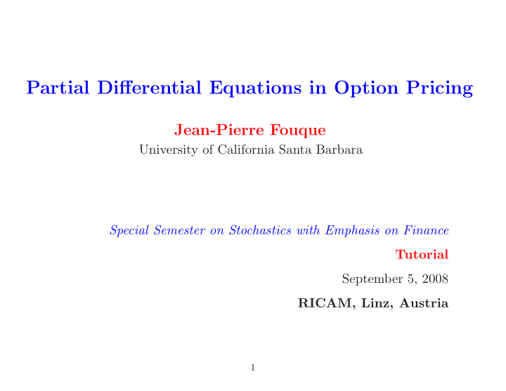 partial differential equations in option pricing
