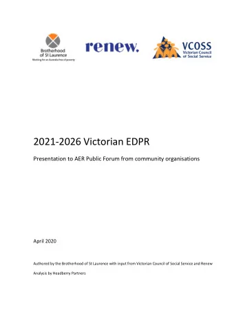 2021-2026 Victorian EDPR  Presentation to AER Public Forum from community organisations  April 2020
