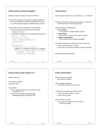 Interprocedural Constant Propagation  Jump functions  [Callahan, Cooper, Kennedy, &amp; Torczon,
