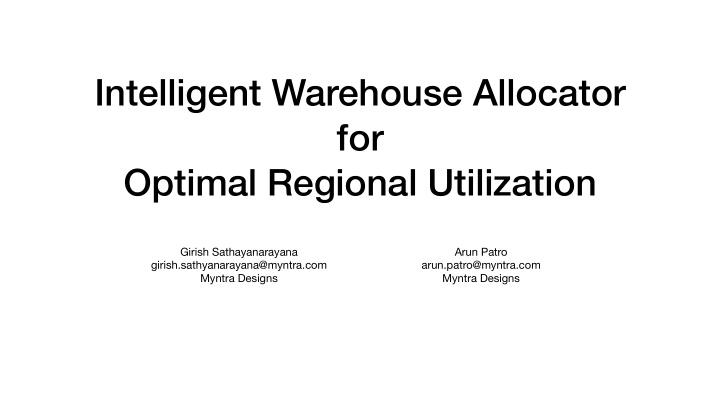 intelligent warehouse allocator for optimal regional