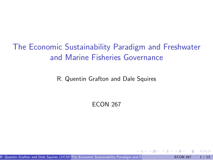 the economic sustainability paradigm and freshwater and