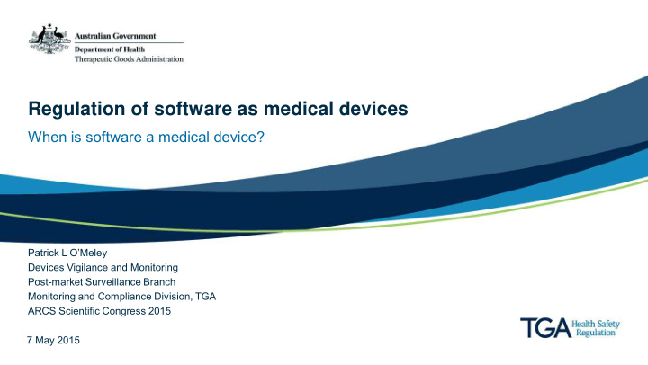 regulation of software as medical devices