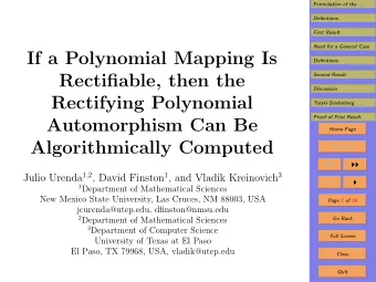 If a Polynomial Mapping Is  Definitions  Rectifiable, then the  Second Result  Discussion
