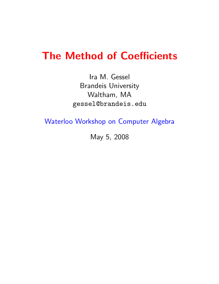 the method of coefficients