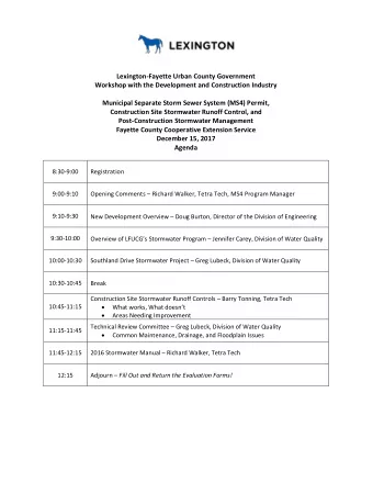 Lexington-Fayette Urban County Government  Workshop with the Development and Construction Industry