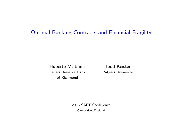 optimal banking contracts and financial fragility