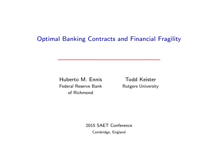 optimal banking contracts and financial fragility