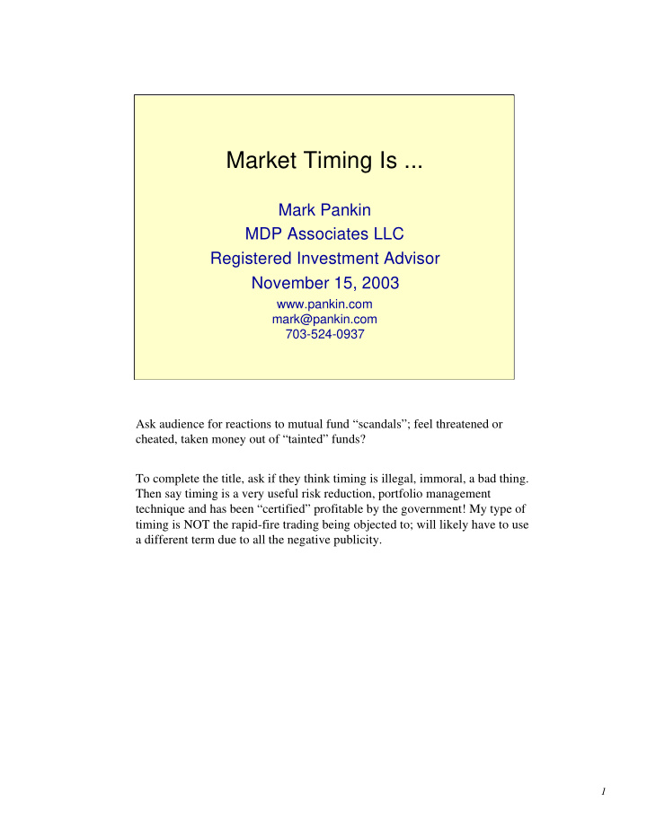 market timing is
