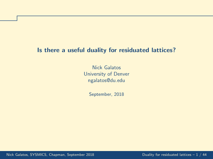 is there a useful duality for residuated lattices