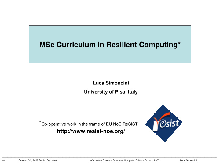 msc curriculum in resilient computing