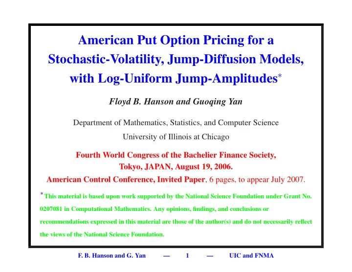 american put option pricing for a stochastic volatility