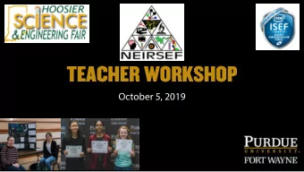TEACHER WORKSHOP  October 5, 2019  AGENDA  9:00      Welcome and Introductions  9:15       About