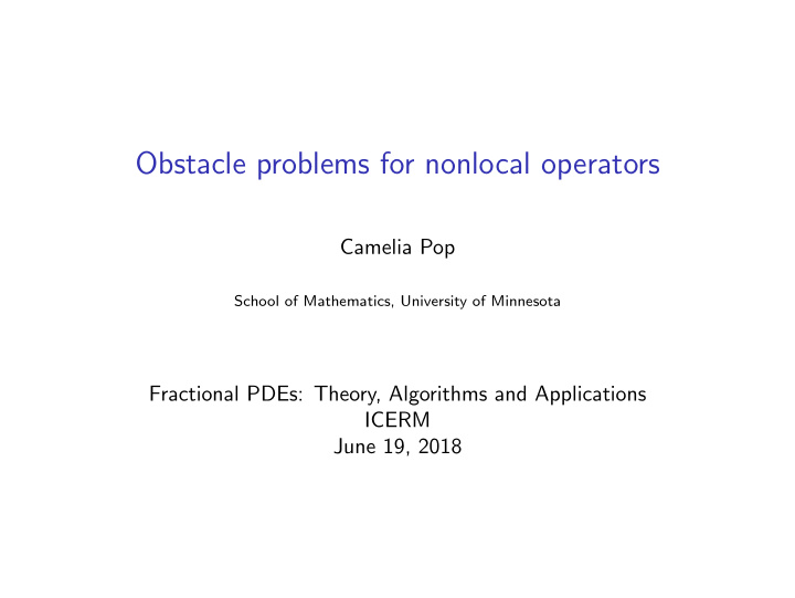 obstacle problems for nonlocal operators