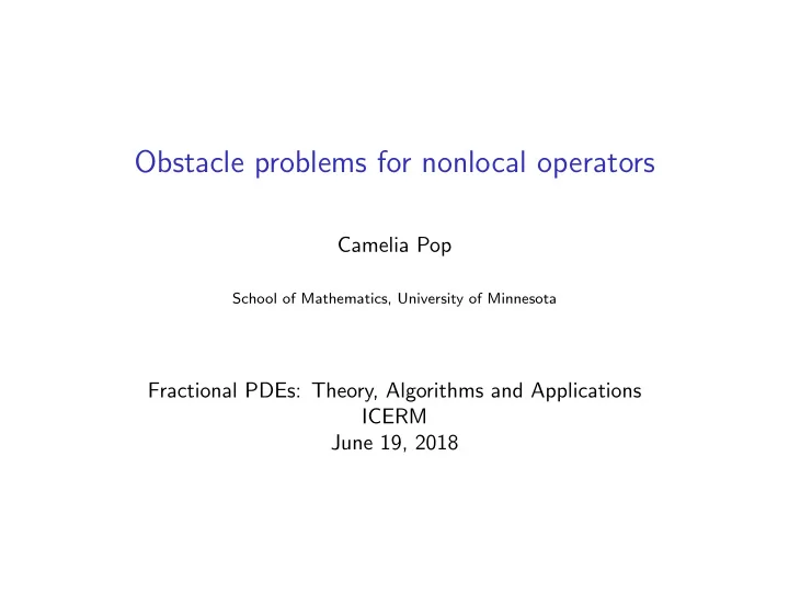 obstacle problems for nonlocal operators