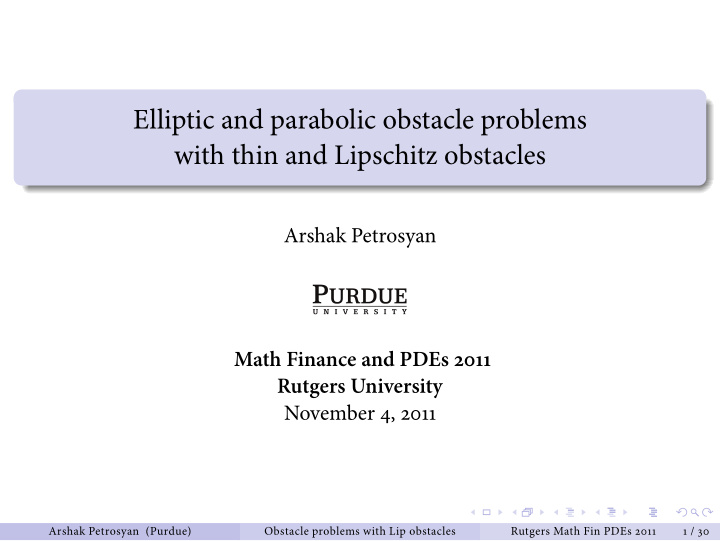 elliptic and parabolic obstacle problems with thin and