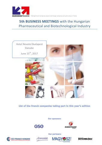 5th BUSINESS MEETINGS with the Hungarian Pharmaceutical and Biotechnological Industry  Hotel