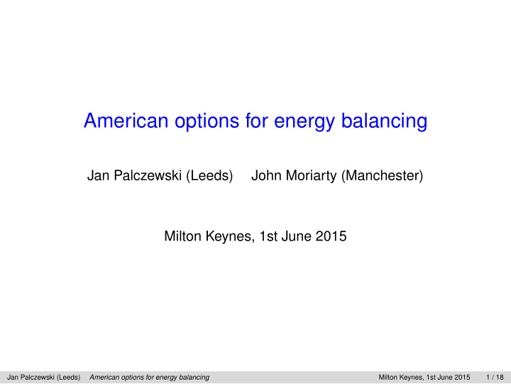american options for energy balancing