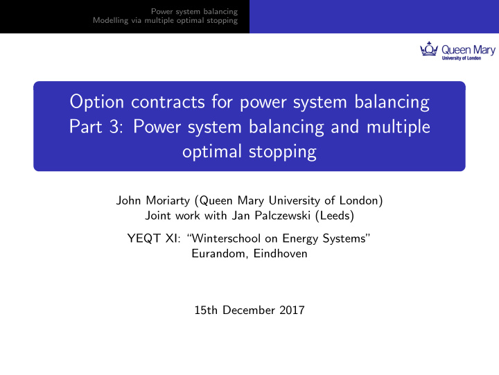 option contracts for power system balancing part 3 power