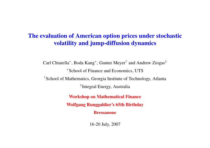 the evaluation of american option prices under stochastic