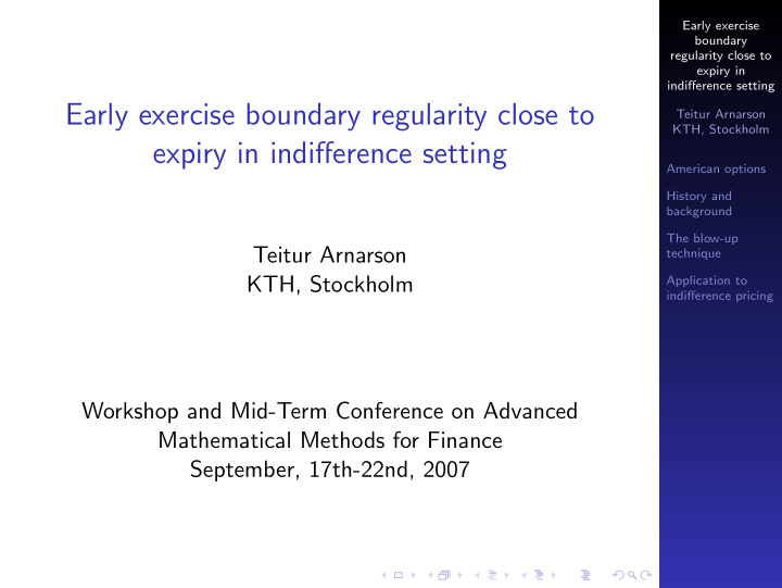 early exercise boundary regularity close to