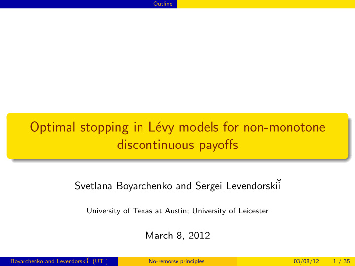 optimal stopping in l evy models for non monotone