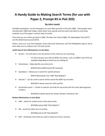 A Handy Guide to Making Search Terms (for use with  Paper 2, Prompt #3 in Poli 203)  By John Lovett