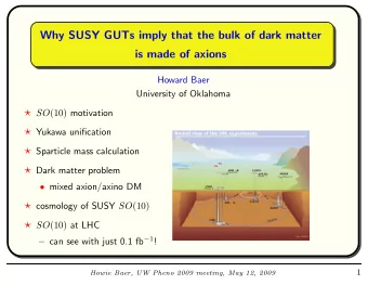 Yukawa unification in SUSY: assumptions  some form of 4-d or x-d SO (10) SUGRA-GUT valid at Q