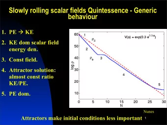 Slowly rolling scalar fields Quintessence - Generic  behaviour 1. PE  KE  2. KE dom scalar field