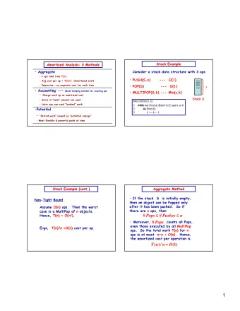 }  n ops take time T(n)  PUSH(S,x)      ---  O(1)  Avg cost per op = T(n)/n  (Amortized