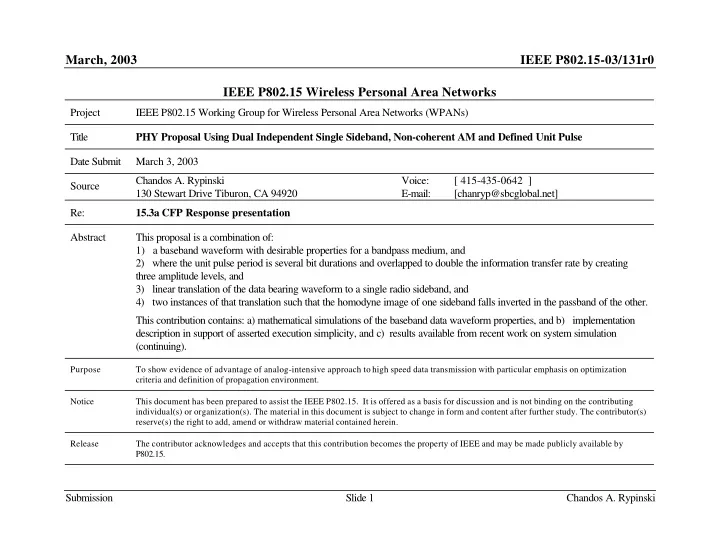 march 2003 ieee p802 15 03 131r0 ieee p802 15 wireless