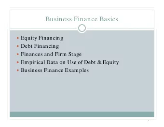 Business Finance Basics  Equity Financing  Debt Financing  Finances and Firm Stage