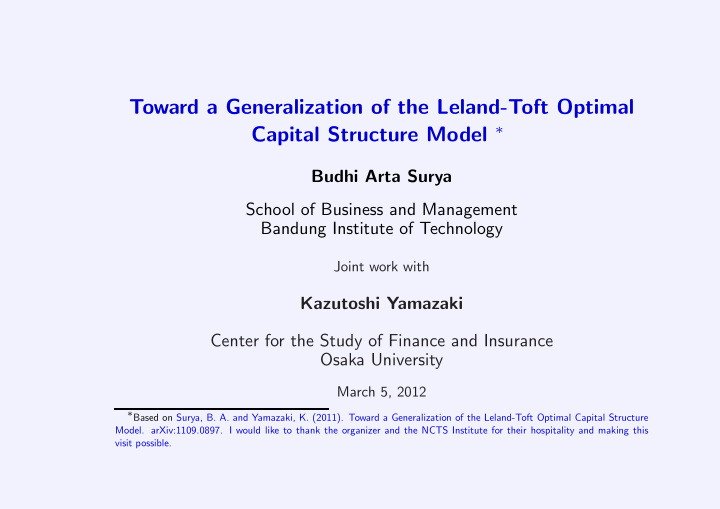 toward a generalization of the leland toft optimal