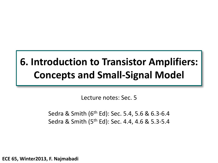 6 introduction to transistor amplifiers concepts and