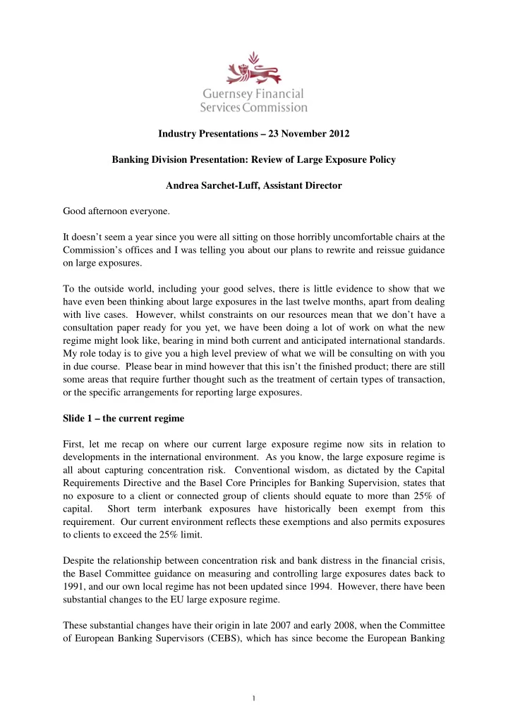industry presentations 23 november 2012 banking division