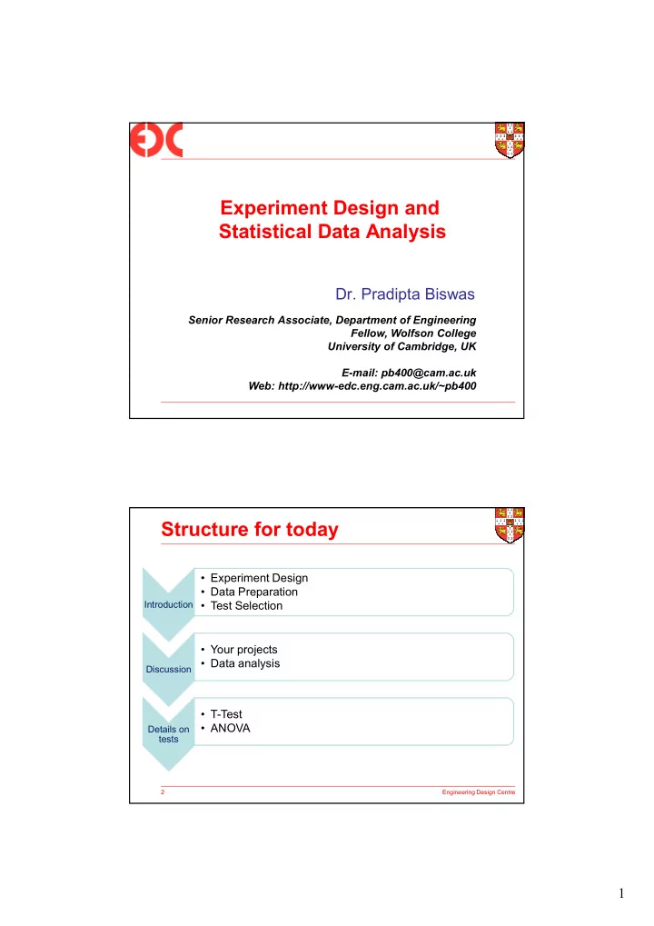 experiment design and statistical data analysis