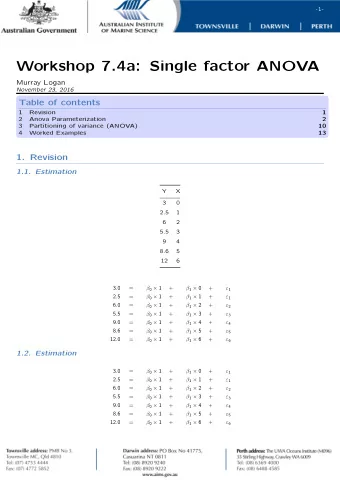 Workshop 7.4a: Single factor ANOVA  Murray Logan  November 23, 2016  Table of contents  1  Revision