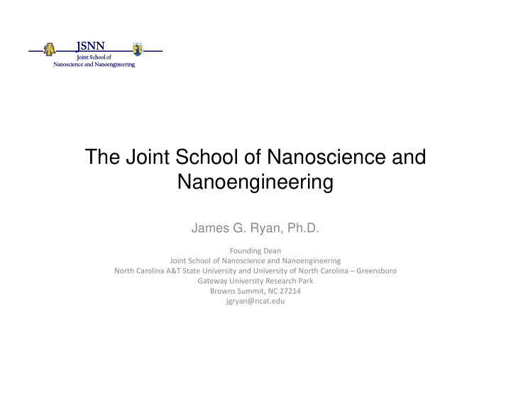 the joint school of nanoscience and nanoengineering