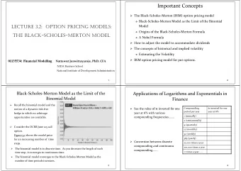 Important Concepts  The Black  Scholes  Merton (BSM) option pricing model  Black